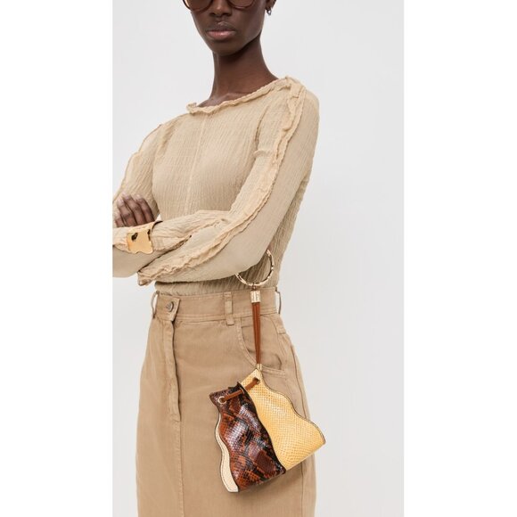 NWT Ulla Johnson Adria Pleated Wave Snake-Embossed Leather Pochette Handbag - Picture 5 of 11